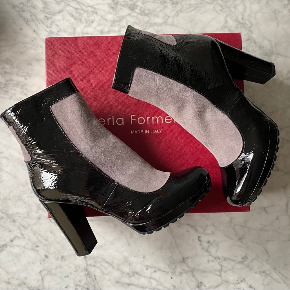 Perla Formentini Patent Suede Ankle Boot NIB